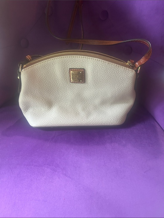 Dooney & Bourke Handbags - Dooney & Bourke Grey Pebbled Leather Crossbody with Brown Strap